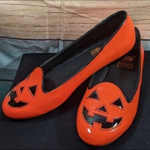 Strange cvlt Halloween edition orange and black ballet flats glossy